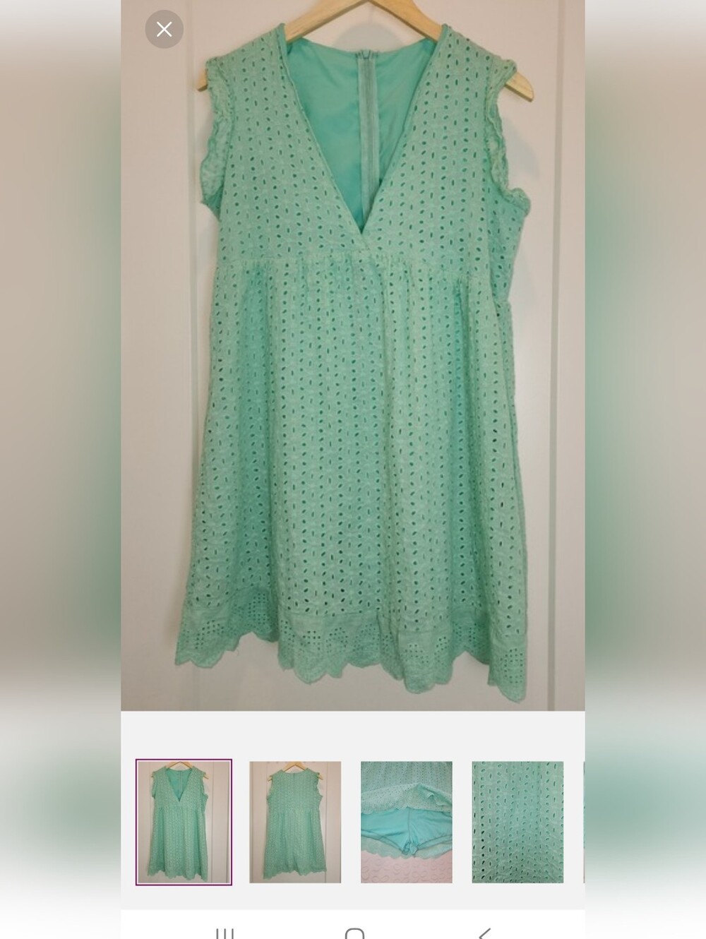 Viral Mint Cotton‎ Eyelet Romper Dress V-Neck Flutter Sleeve L Babydoll Coquette